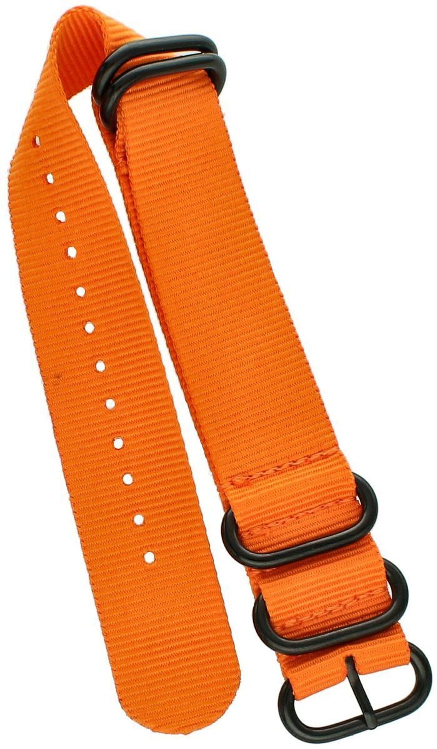 Stylowy pasek do zegarka NATO 036 w pomarańczowym kolorze. Parciany materiał, długość 26,5 cm, szerokość 22 mm, czarna sprzączka. Idealny do codziennych i sportowych stylizacji.2.jpg